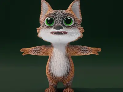 Cartoon Grey Fox 3D Model Low-poly 3D model