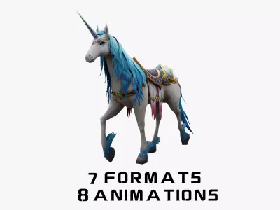 Animated Low-poly Unicorn with saddle Low-poly 3D model