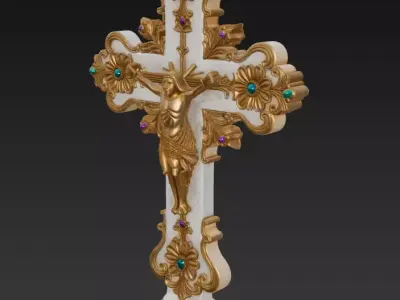 Divine Majesty Cross - Gold and Marble Ornamental Crucifix 3D 3D print model