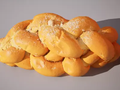 Sweet white bread braid 5K triangles 4K PBR textures Low-poly 3D model