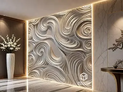modern panel wall decor set wall relief mural CNC 69 3D model