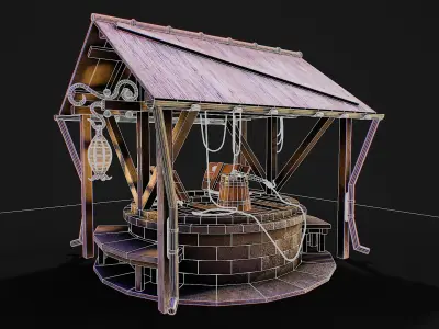 Stone well Low-poly 3D model