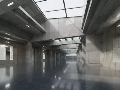 Modern Skylight Exhibition Hall- Architectural Background- V5U1 Low-poly 3D model