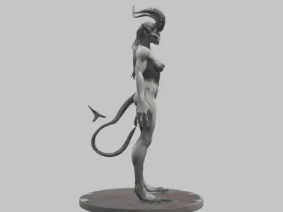 Stylized Female Demon Figure with Horns Printable Fantasy Low-poly 3D model