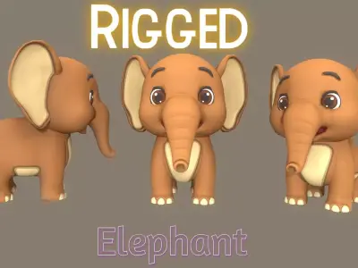 Rigged Brown Elephant Stylized  Low-poly 3D model