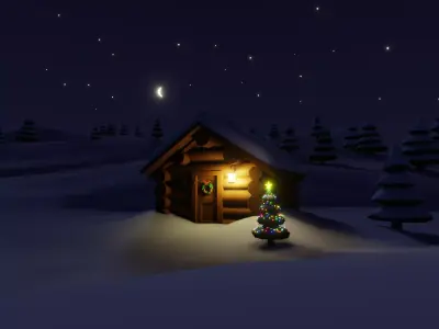 christmas winter house low poly Free low-poly 3D model