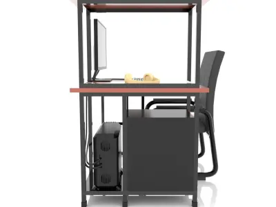 Desktop Computer Table and Chair Low Poly Low-poly 3D model