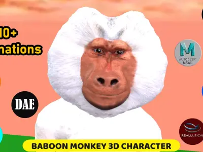 Toon Baboon with Animation 3D model