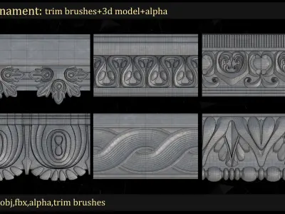 50 Ornament Trim Brushes and 3D Models and  Alpha 4K  VOL 02 3D model
