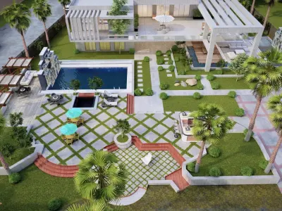 Luxury Farm house design visualization water pool 3D model