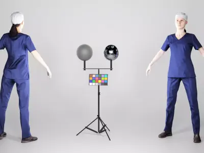 Young woman in a blue surgical suit ready for rigging 217 Low-poly 3D model