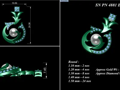 Pendant Earrings combo - 4881 3D print model