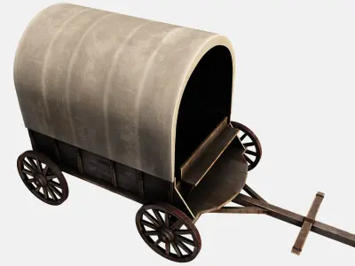 wooden cart  Low-poly 3D model