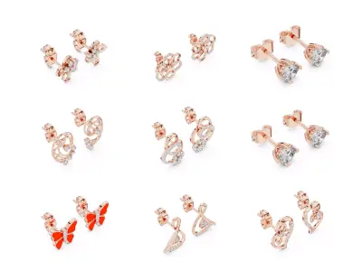 Elegant Diamond Stud Earrings 3DM STL Files  3D print model
