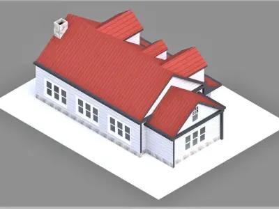 Barn style architecture Residential house Low-poly 3D model