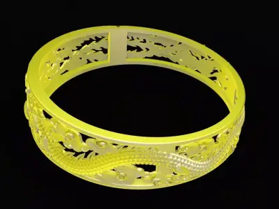 24k Chinese Oriental Dragon Phoenix Openwork Bangle 72a 3D print model