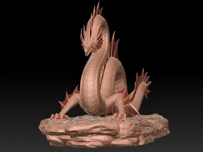 Ancient Sea Dragon above a Rock with Zbrush Project File 3D model