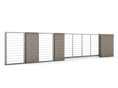 Concrete Fence with Gate 06 3D model