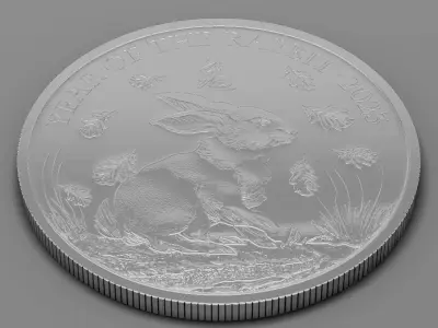 Chinese Gold Coin with Engraved Rabbit Low-poly 3D model