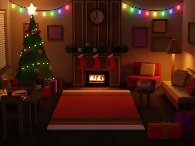 Low Poly Modular Simple Christmas Interior Pack Low-poly 3D model
