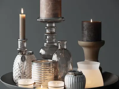 Candles Set glass vases and candle holders 3D model