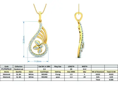 Yellow gold diamond pendent-P3 PS-01 3D print model
