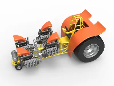 Pulling tractor 4 engines V8 Version 3 Scale 1 to 25 3D print model
