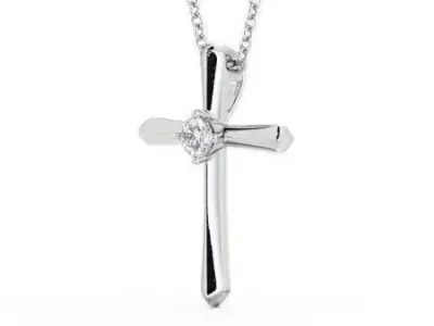 stl file sterling silver cross pendant with diamond 3D print model
