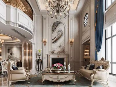 Luxury living room dining room interior scenes 10 3D model