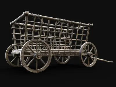 CART HAY WAGON HORSE CAR CARGO TRANSPORT WOODEN MEDIEVAL Low-poly 3D model