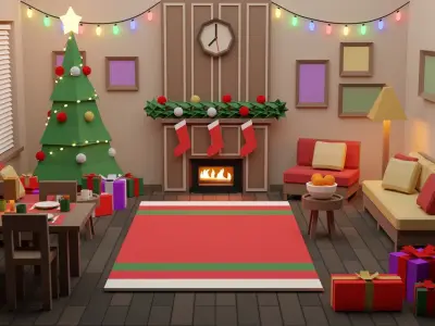 Low Poly Modular Simple Christmas Interior Pack Low-poly 3D model