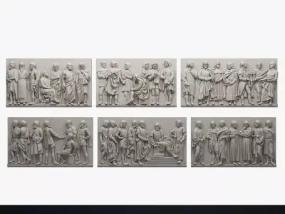 Bas Relief Male Figures Low-poly 3D model