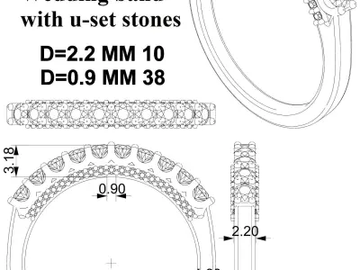 Wedding band with u-set stones 3D print model