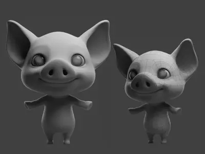 Cartoon Pig II Basemesh  Low-poly 3D model