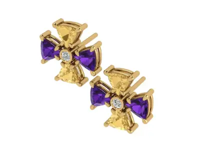 Trillion-Cut Flower Stud Earrings 3D print model