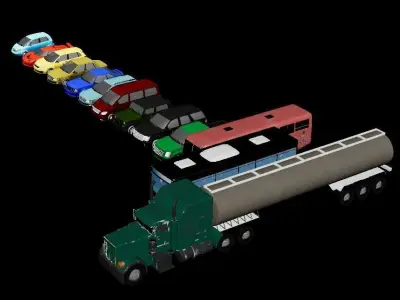 Car Pack Includes Bus and Truck  Game Ready Low-poly 3D model