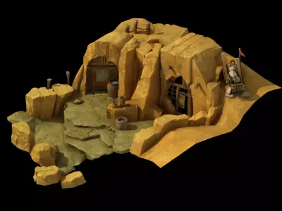 Game Mountain building - cave dwelling 3D model
