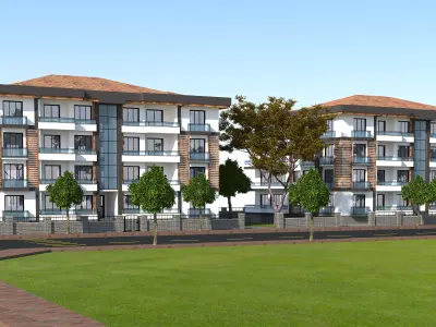 Building apartment with grassy area 3D model
