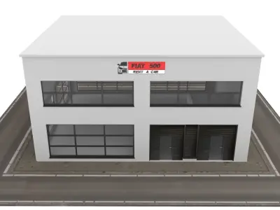 Low poly  car rental building Low-poly 3D model