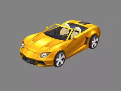 Cartoon golden sports car Low-poly 3D model