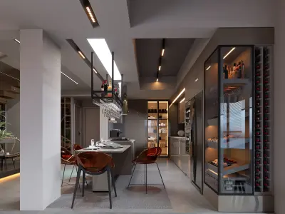 Villa kitchen and living room 3D model