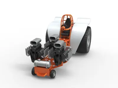 Pulling tractor 3 engines V8 Version 4 Scale 1 to 25 3D print model