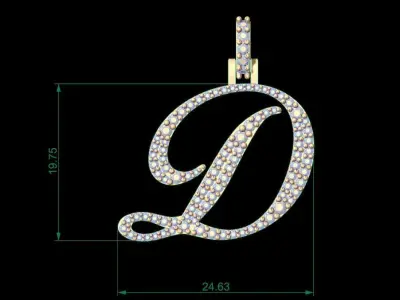 Initial Letter D Necklace Pendant Alphabet Pendant 3D print model
