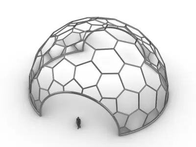 Hexagonal Dome structure Geodesic Like Wireframe Design V2 3D model