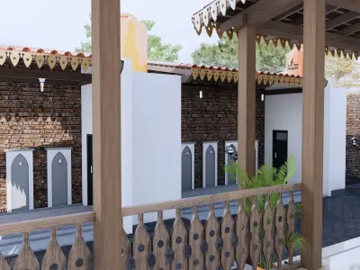 Classic Style Wooden and Bamboo Mosque Prayer Room  3D model