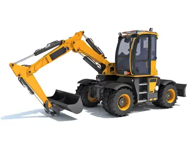 Construction Wheeled Excavator 3D model