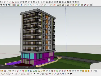 Residence V apartment building with car parked 3D model