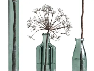 Indoor Plant Set 04-dry plants in glass vase 3D model