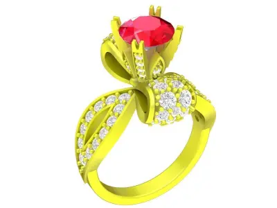 Luxury Floral Gemstone Ring 3D Model 4444 3D print model
