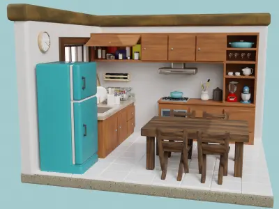 Isometric Kitchen Low Poly Low-poly 3D model